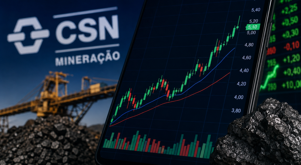 CMIN3 supera R$ 5 após sequência de altas; balanço do 2T26 vira próximo teste da ação